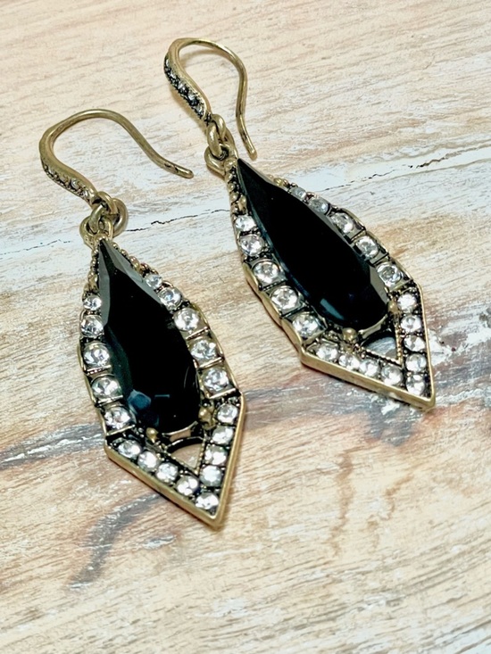 Jewelry - Gold-Tone Black Teardrop Crystal Halo Dangle Earrings